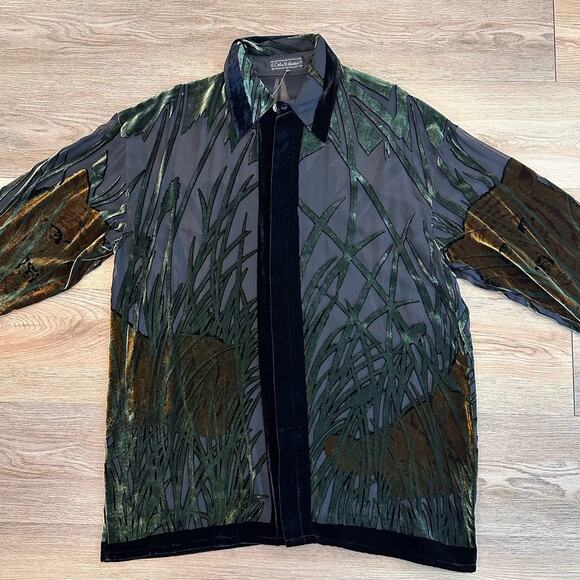 Ceta Italiana NEW Silk Sheer Velvet Tiger King Vacation Safari 70s Style Shirt - Picture 2 of 14